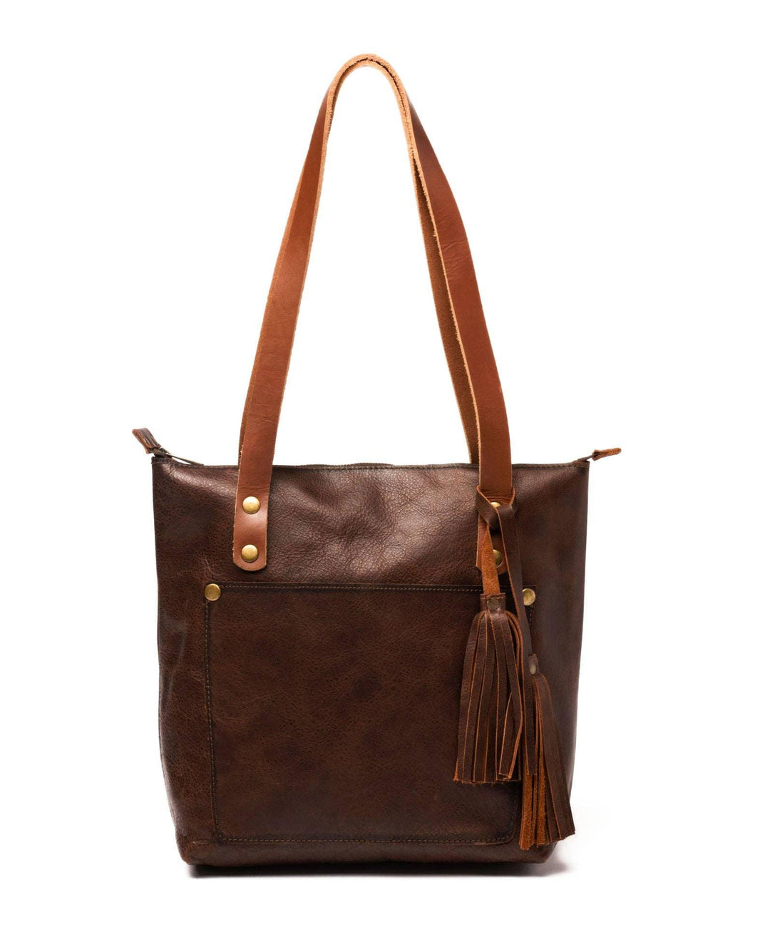 Leather Tote with Zipper - Medium / Saddle Brown - Rust & Refined