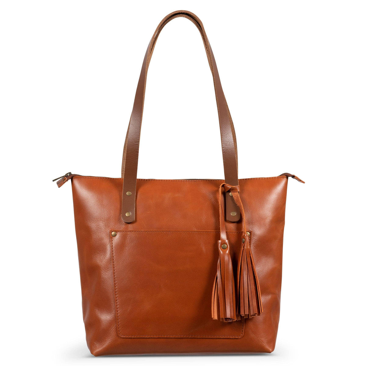 Leather Tote with Zipper - Small / Saddle Brown - Rust & Refined