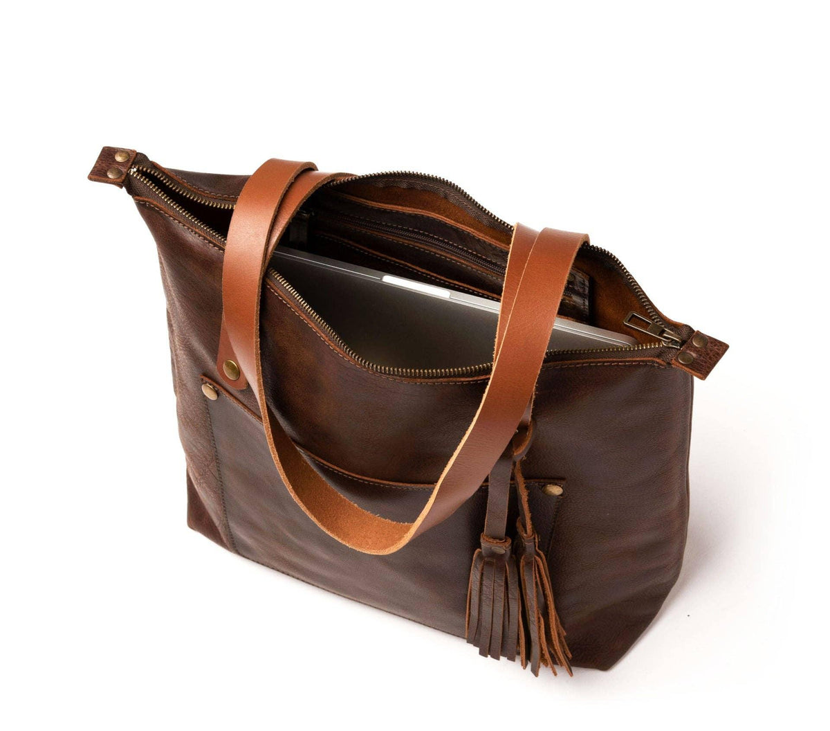 Leather Tote with Zipper - Small / Saddle Brown - Rust & Refined