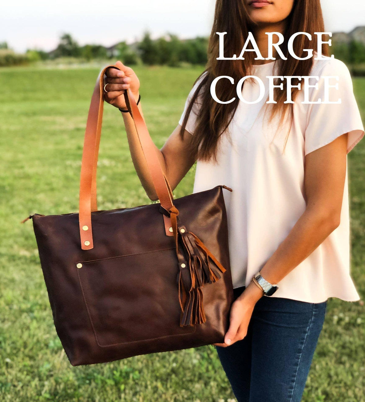 Leather Tote with Zipper - Small / Saddle Brown - Rust & Refined