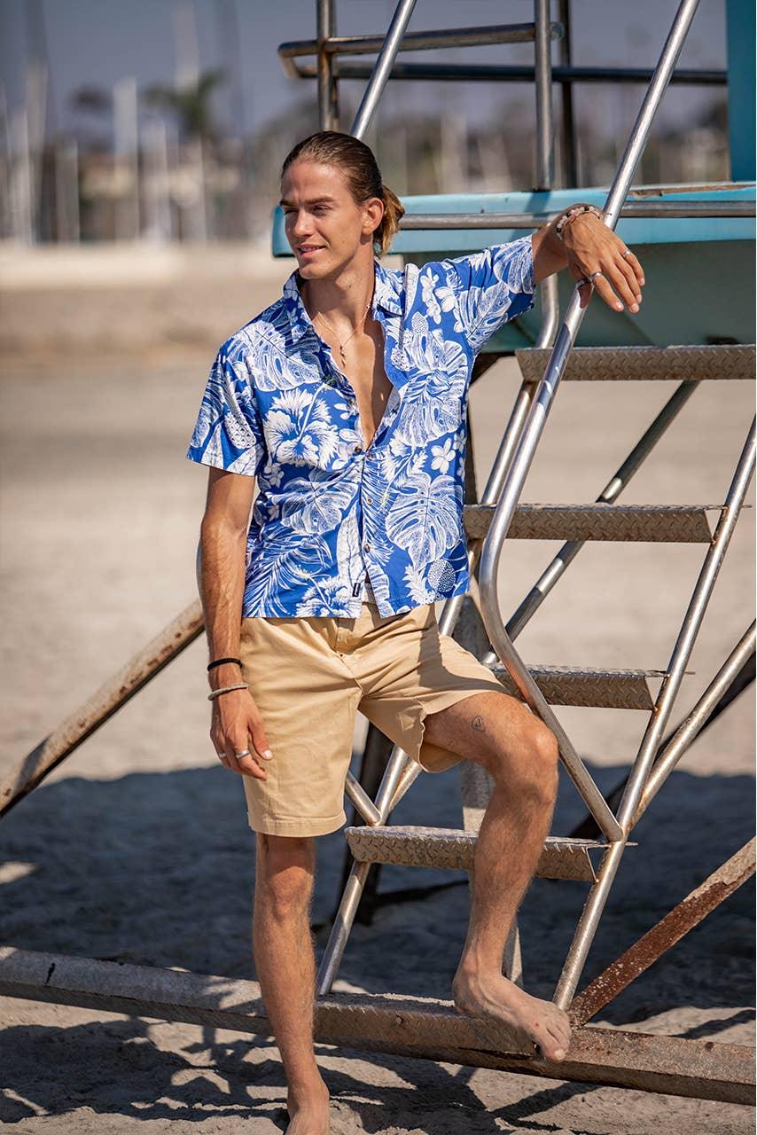 Men's Hawaiian Woven Button Down Shirt - Mint Julep - Rust & Refined