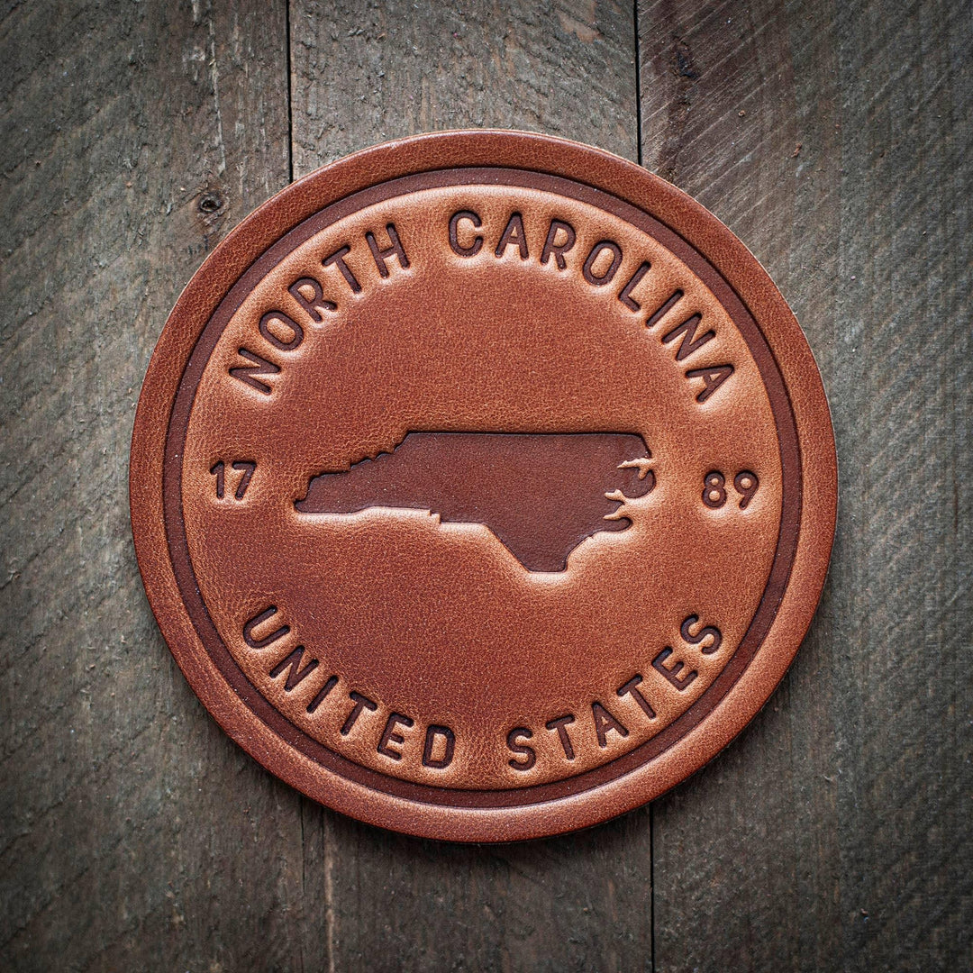 North Carolina State Silhouette Leather Coaster - Rust & Refined