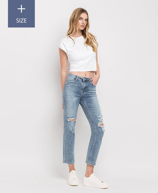 Plus Size Vintage High Rise Crop Straight Jeans with Stretch - Rust & Refined