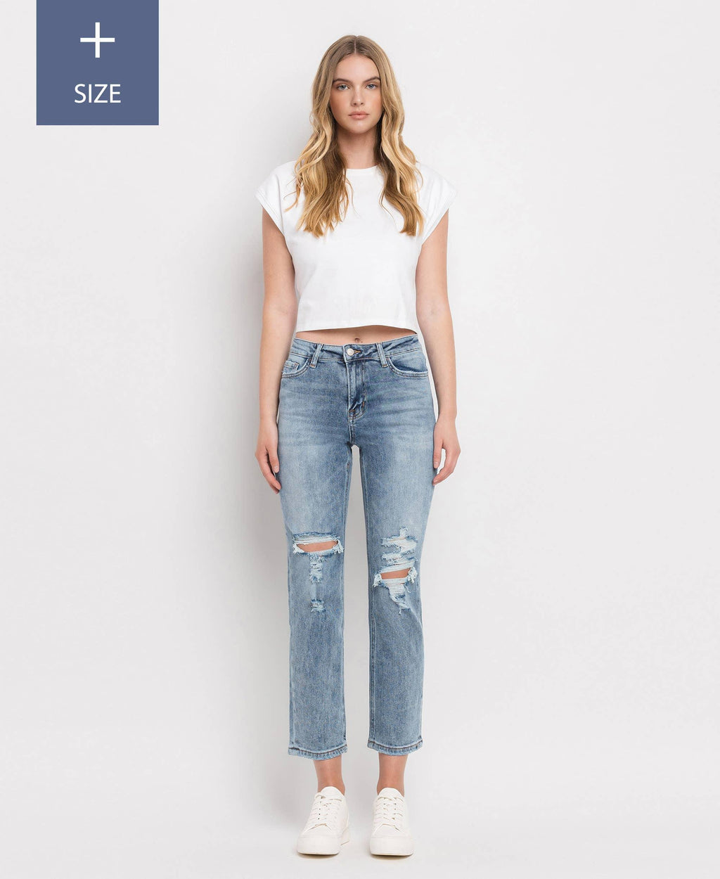 Plus Size Vintage High Rise Crop Straight Jeans with Stretch - Rust & Refined