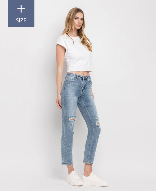 Plus Size Vintage High Rise Crop Straight Jeans with Stretch - Rust & Refined