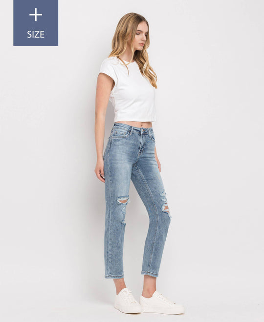 Plus Size Vintage High Rise Crop Straight Jeans with Stretch - Rust & Refined