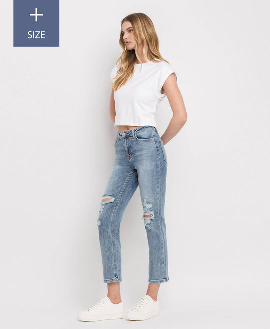 Plus Size Vintage High Rise Crop Straight Jeans with Stretch - Rust & Refined