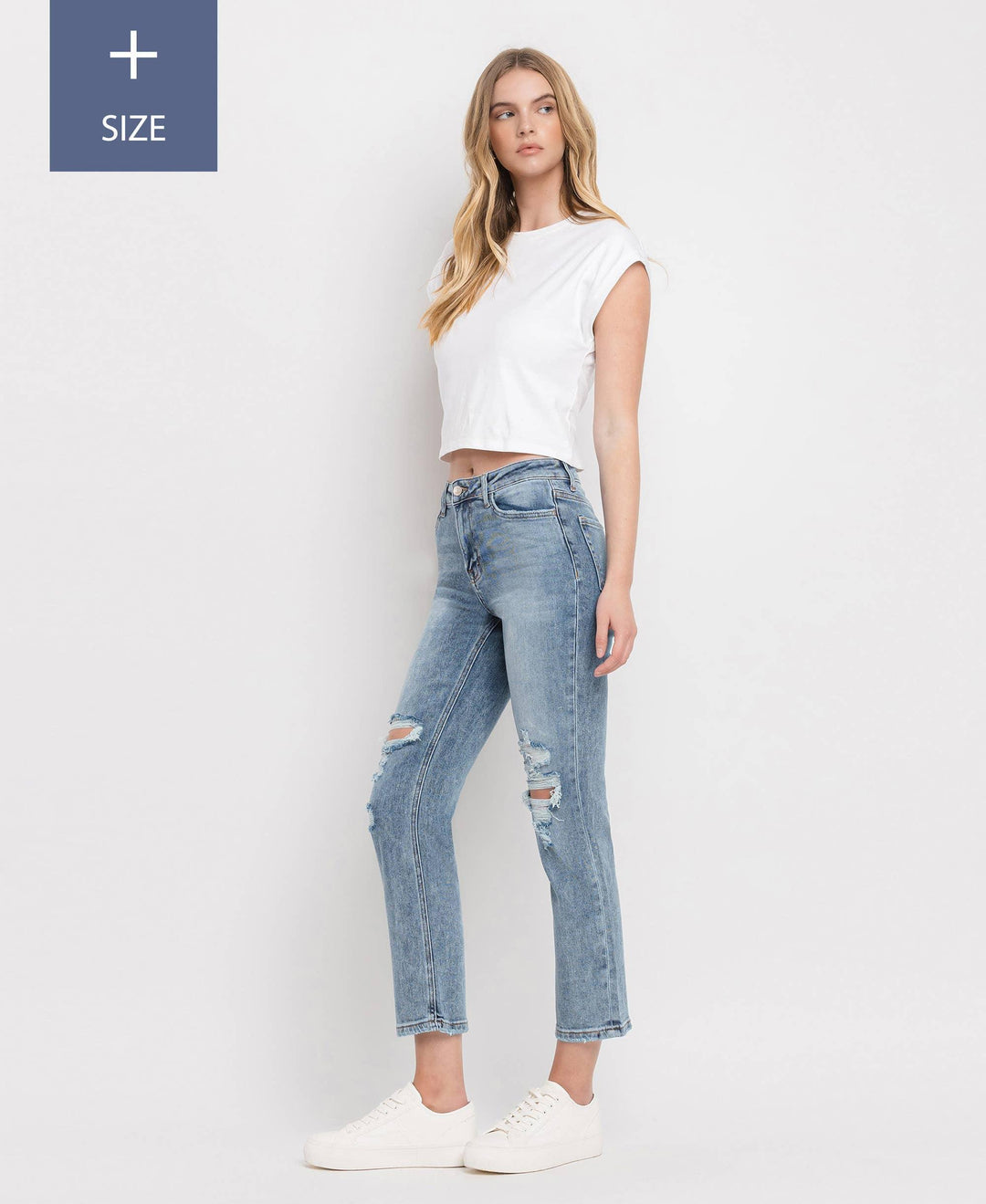 Plus Size Vintage High Rise Crop Straight Jeans with Stretch - Rust & Refined