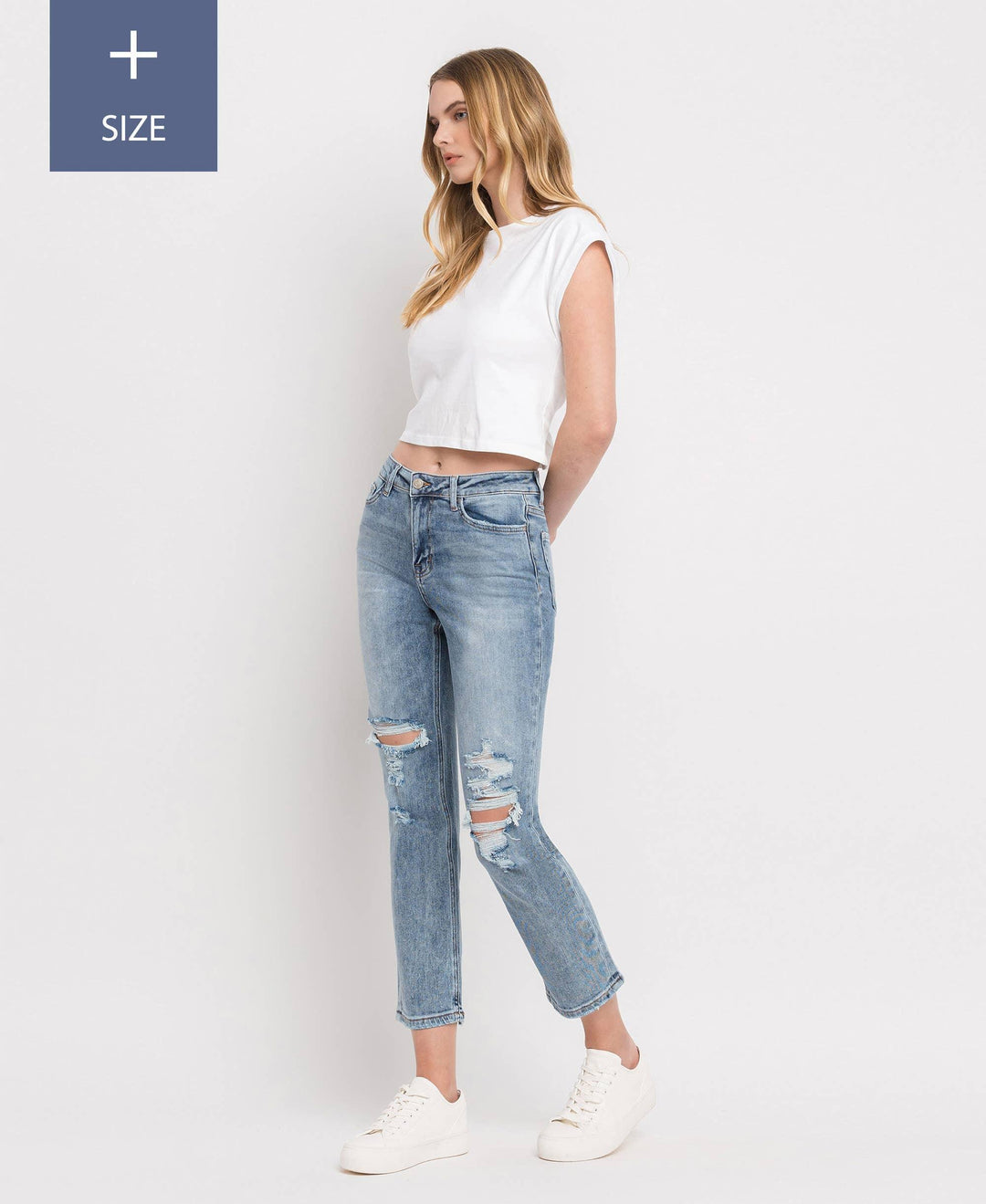 Plus Size Vintage High Rise Crop Straight Jeans with Stretch - Rust & Refined