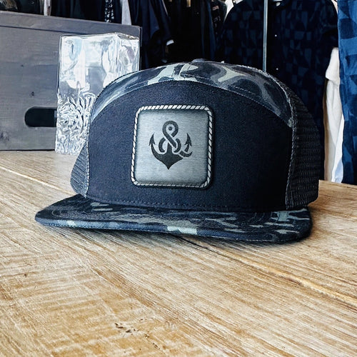 R&R Anchor Black Camo 7-Panel Hat at Rust & Refined in Surf City, NC