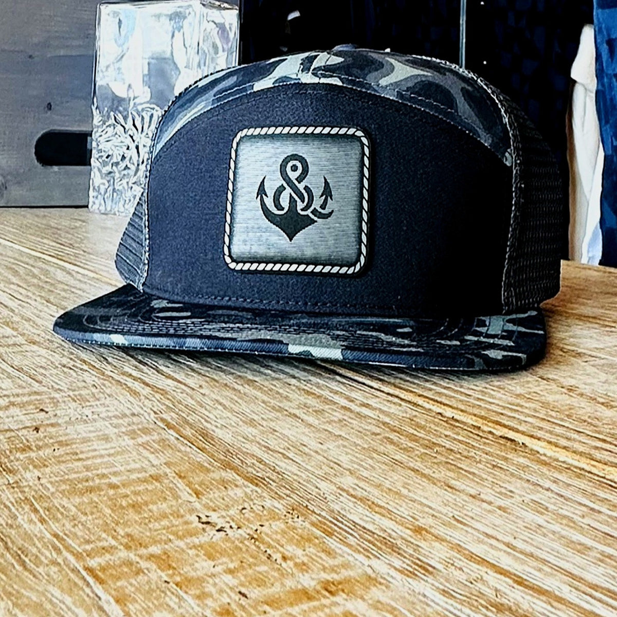 R&R Anchor Black Camo 7-Panel Hat