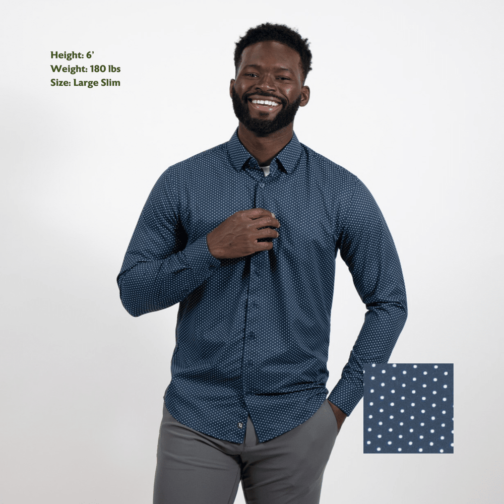 Hustle Sport Shirt - Long Sleeve - Navy Polka Dot