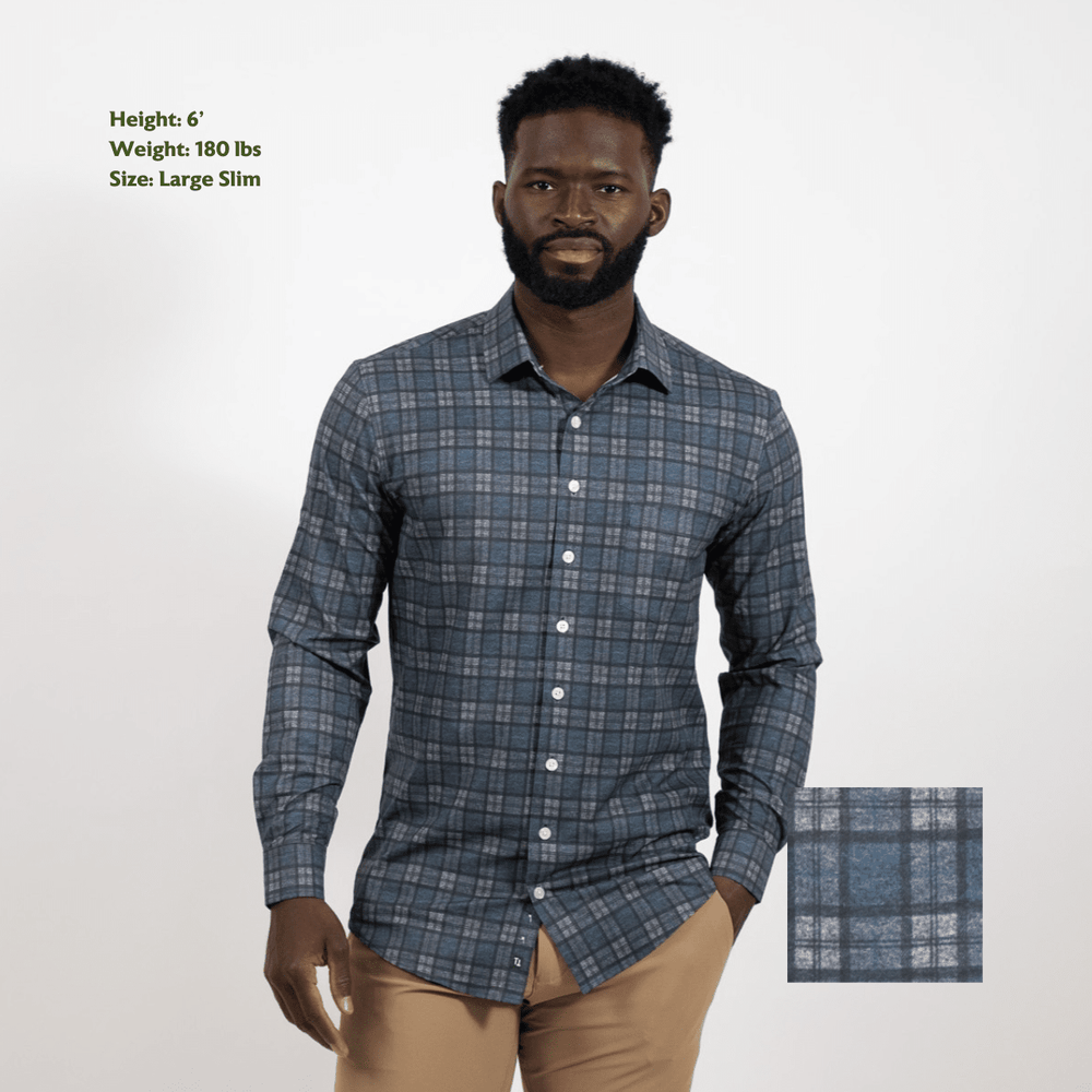 Hustle Sport Shirt - Long Sleeve - Navy Grey Flannel