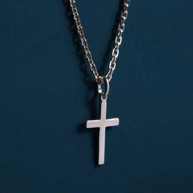 Sterling Silver Cross Necklace for Men (Cable): 22 inches - Rust & Refined