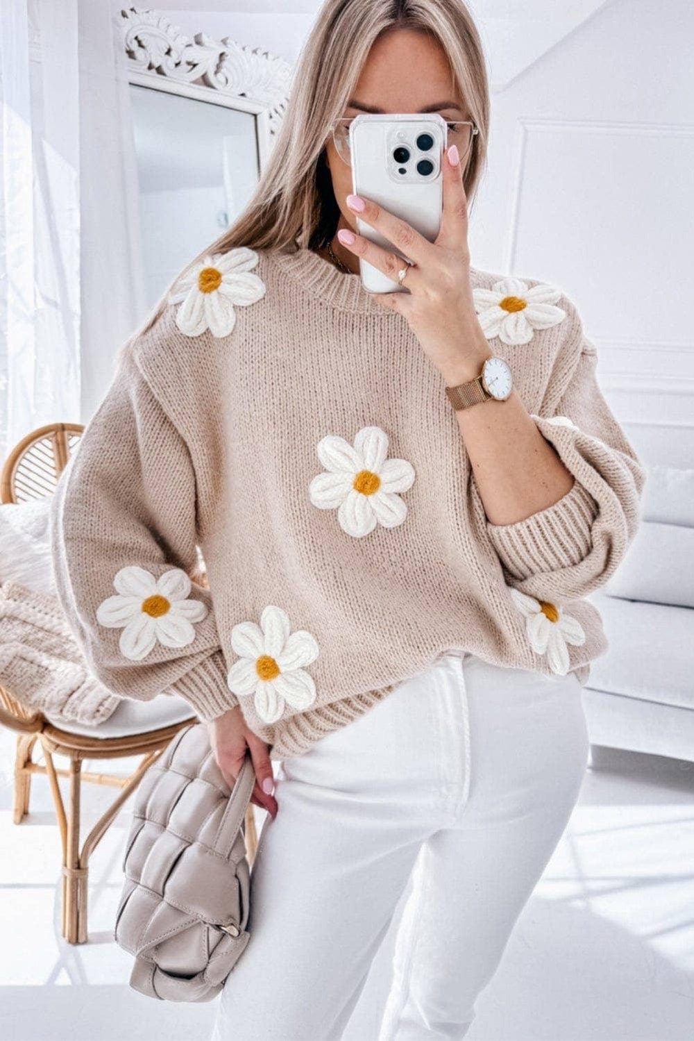 Stormi Flower Sweater - Rust & Refined