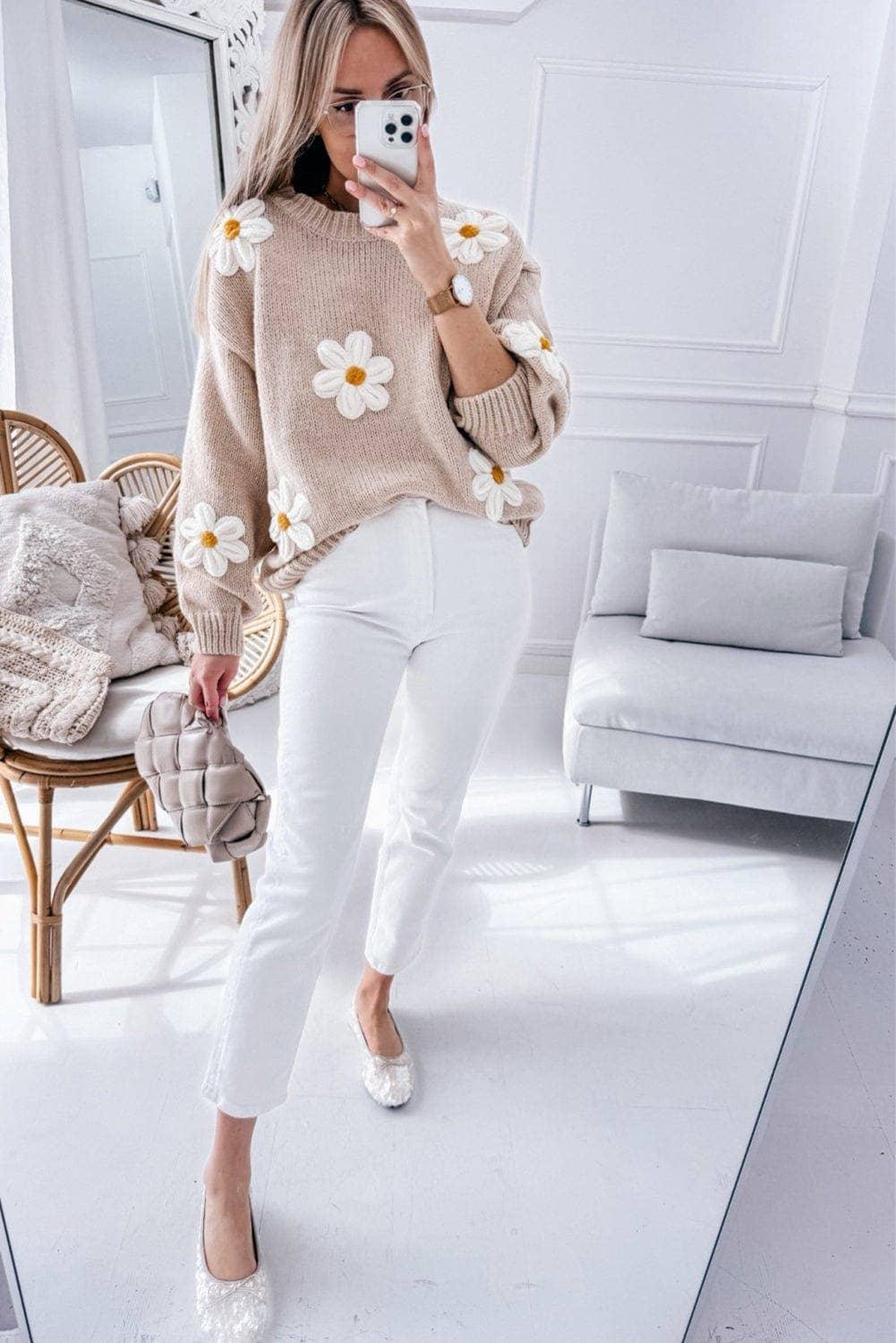Stormi Flower Sweater - Rust & Refined