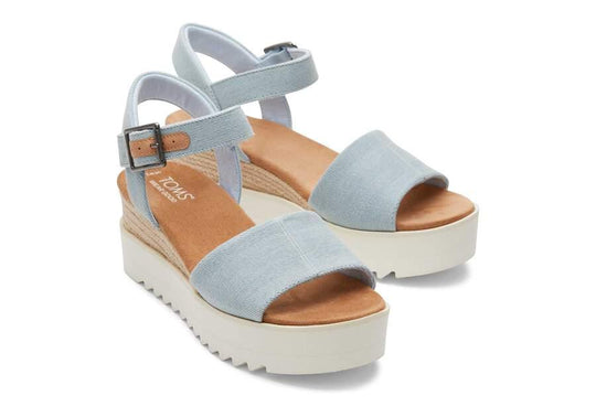 TOMS Diana Blue Denim Wedge Sandal - Rust & Refined