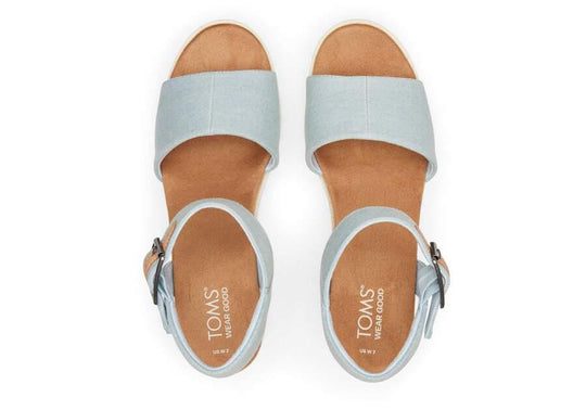 TOMS Diana Blue Denim Wedge Sandal - Rust & Refined