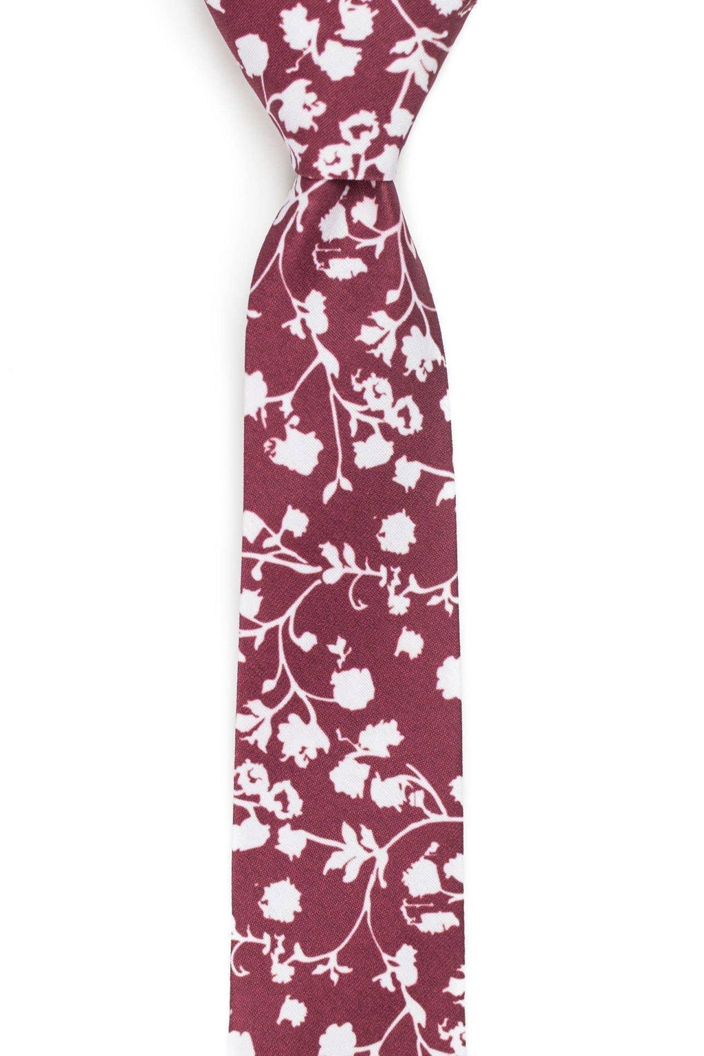 Tough Apparel - Burgunator - Ron Burgundy Red Floral Tie: 2.5" Slim/Skinny Tie - Rust & Refined