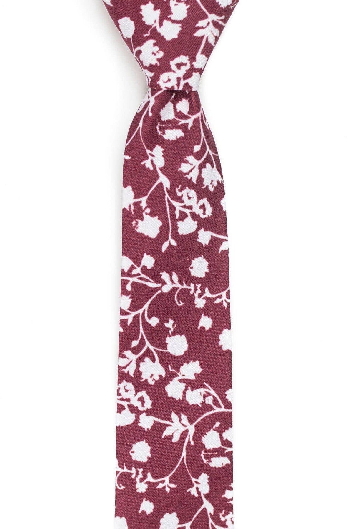Tough Apparel - Burgunator - Ron Burgundy Red Floral Tie: 2.5" Slim/Skinny Tie - Rust & Refined