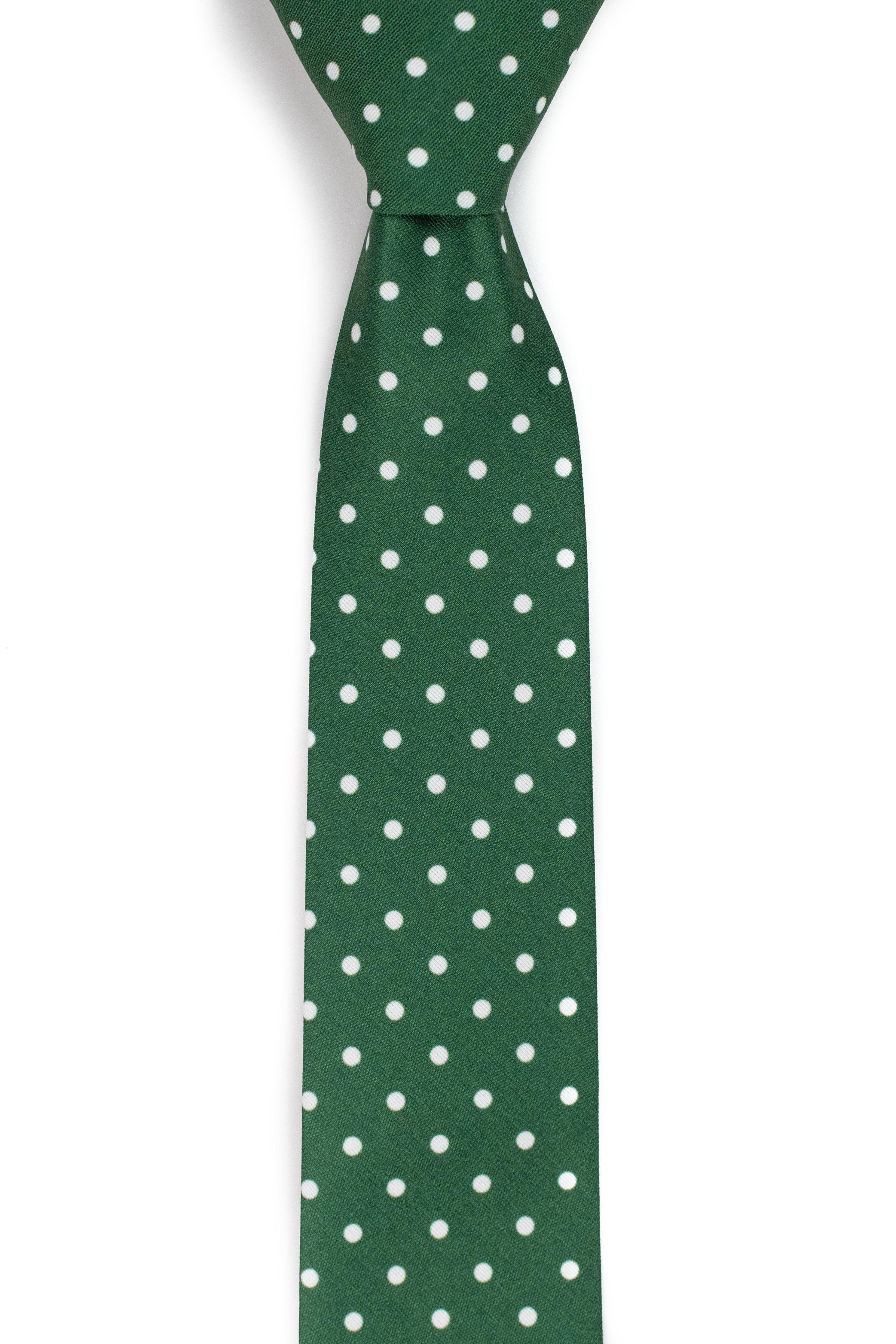 Tough Apparel Dublin Green Polka Dot Tie: 2.5" Slim/Skinny & 3.25" Standard - Scottish Sayings Included - Rust & Refined