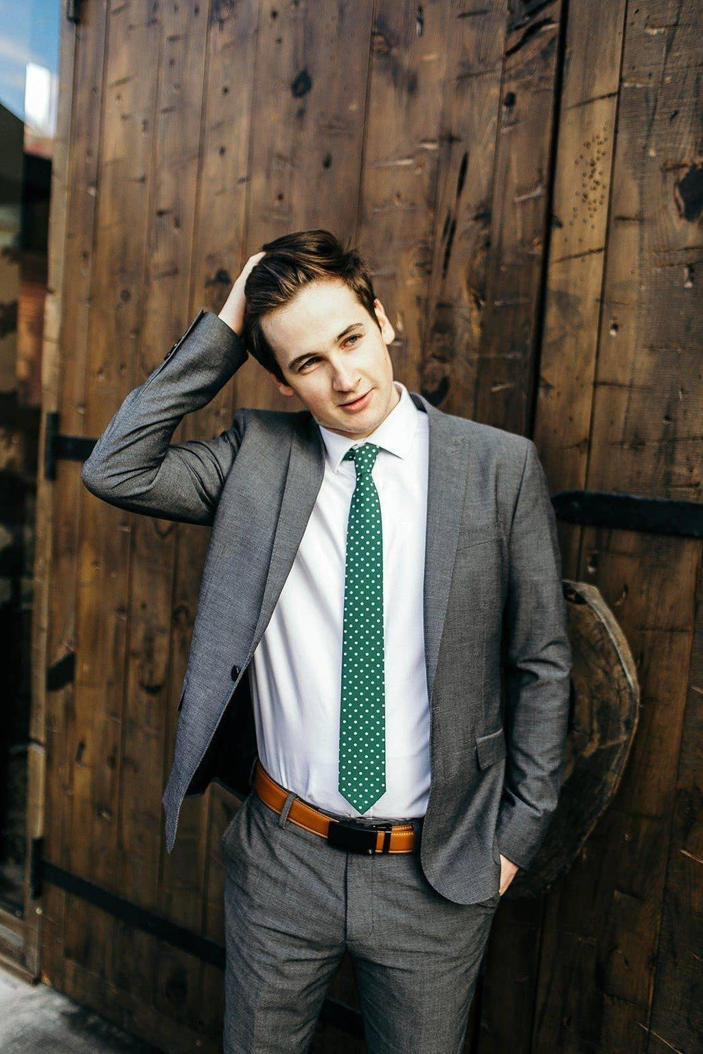 Tough Apparel Dublin Green Polka Dot Tie: 2.5" Slim/Skinny & 3.25" Standard - Scottish Sayings Included - Rust & Refined