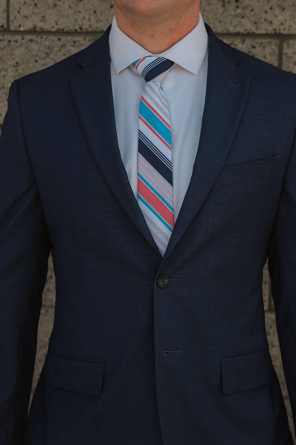 Tough Apparel - Harbor - Red and Blue Striped Tie: 3.25" Standard Tie - Rust & Refined