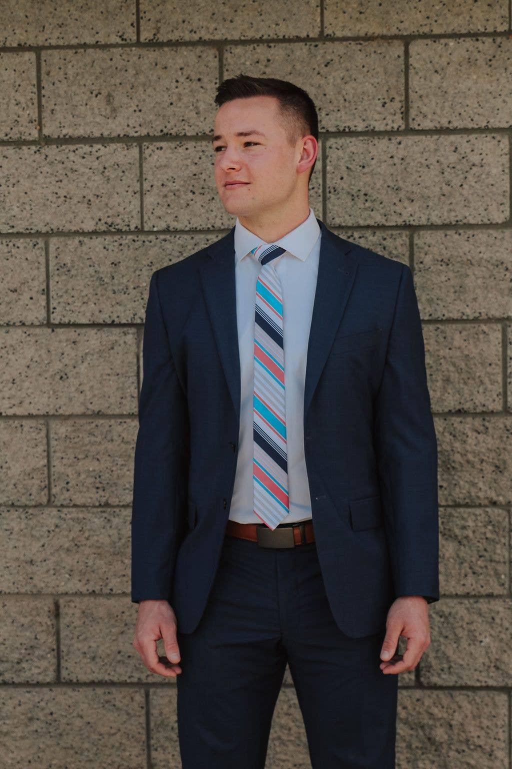 Tough Apparel - Harbor - Red and Blue Striped Tie: 3.25" Standard Tie - Rust & Refined