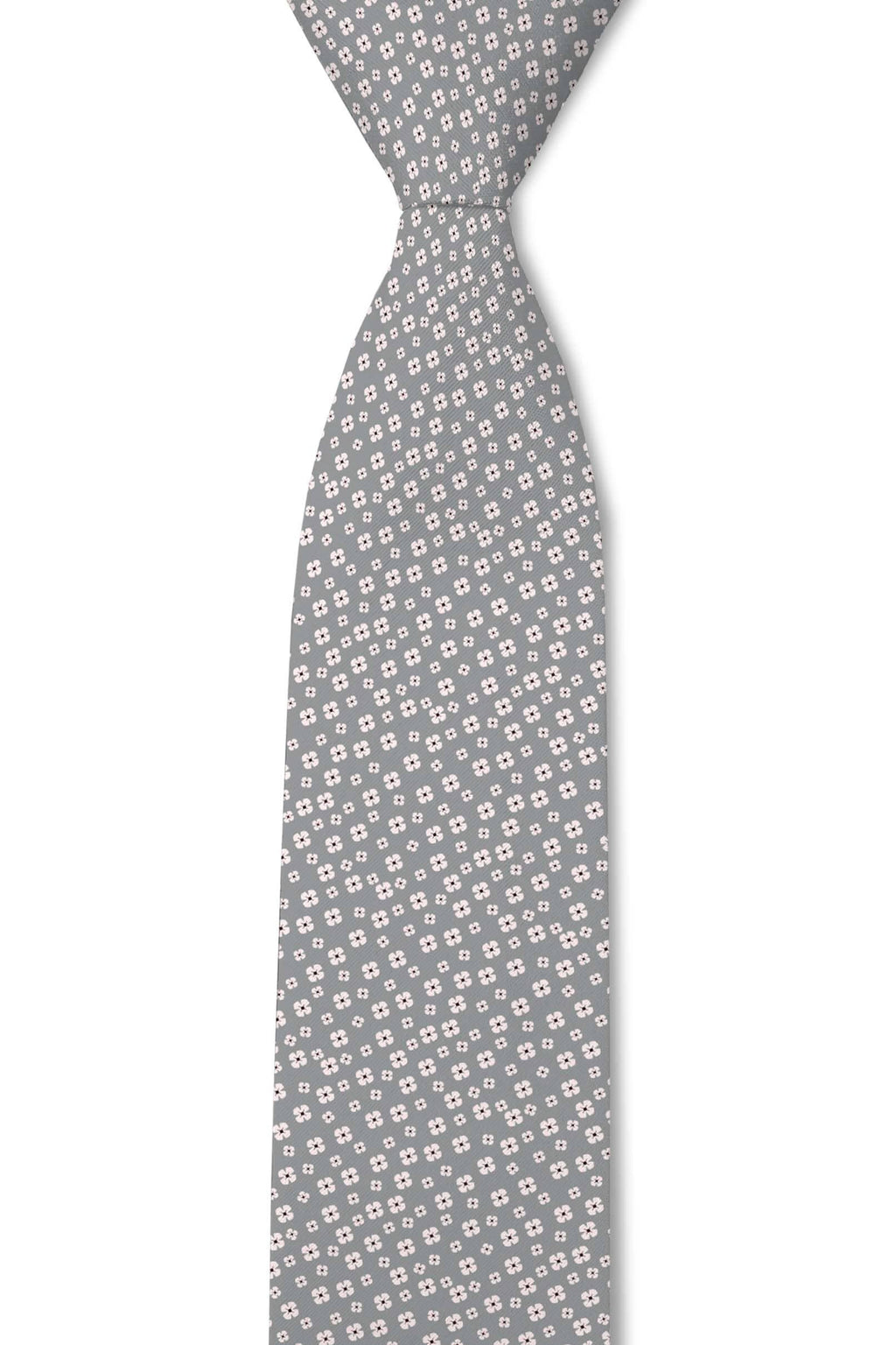 Tough Apparel - Haven - Light Grey Micro White Floral Tie: 2.5" Slim/Skinny Tie - Rust & Refined