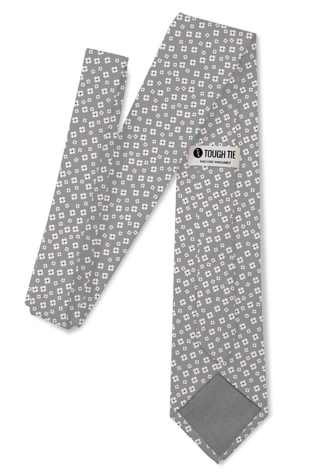 Tough Apparel - Haven - Light Grey Micro White Floral Tie: 2.5" Slim/Skinny Tie - Rust & Refined