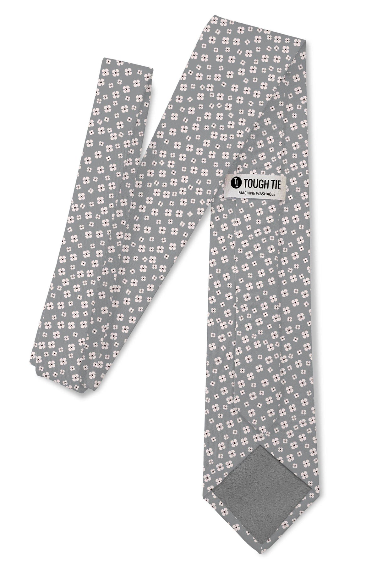 Tough Apparel - Haven - Light Grey Micro White Floral Tie: 2.5" Slim/Skinny Tie - Rust & Refined