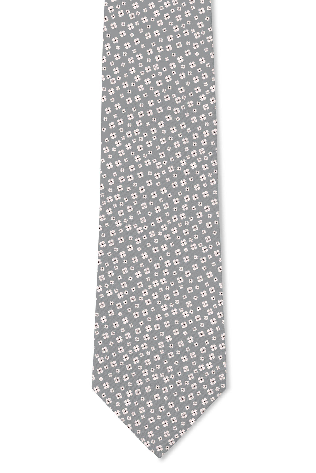 Tough Apparel - Haven - Light Grey Micro White Floral Tie: 2.5" Slim/Skinny Tie - Rust & Refined