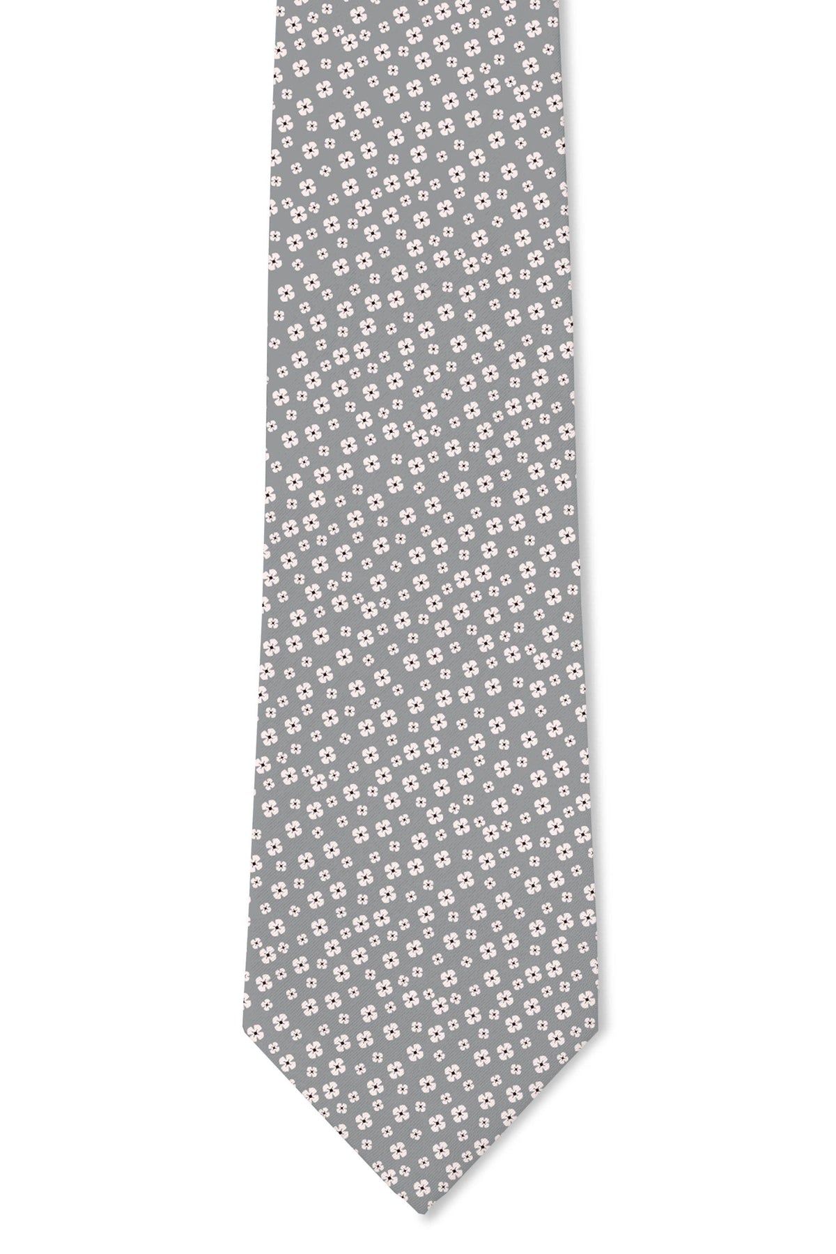 Tough Apparel - Haven - Light Grey Micro White Floral Tie: 2.5" Slim/Skinny Tie - Rust & Refined