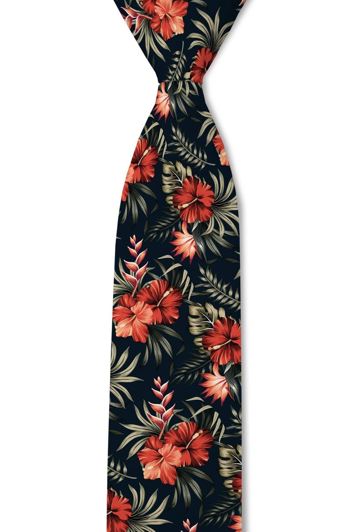 Tough Apparel - John Magnum - Black and Red Hibiscus Tie: 2.5" Slim/Skinny Tie - Rust & Refined