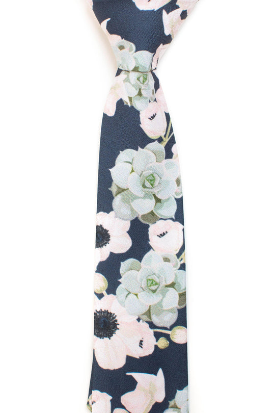 Tough Apparel Navy Floral and Succulent Brooks Tie Set - Slim/Skinny & Standard Widths - Rust & Refined