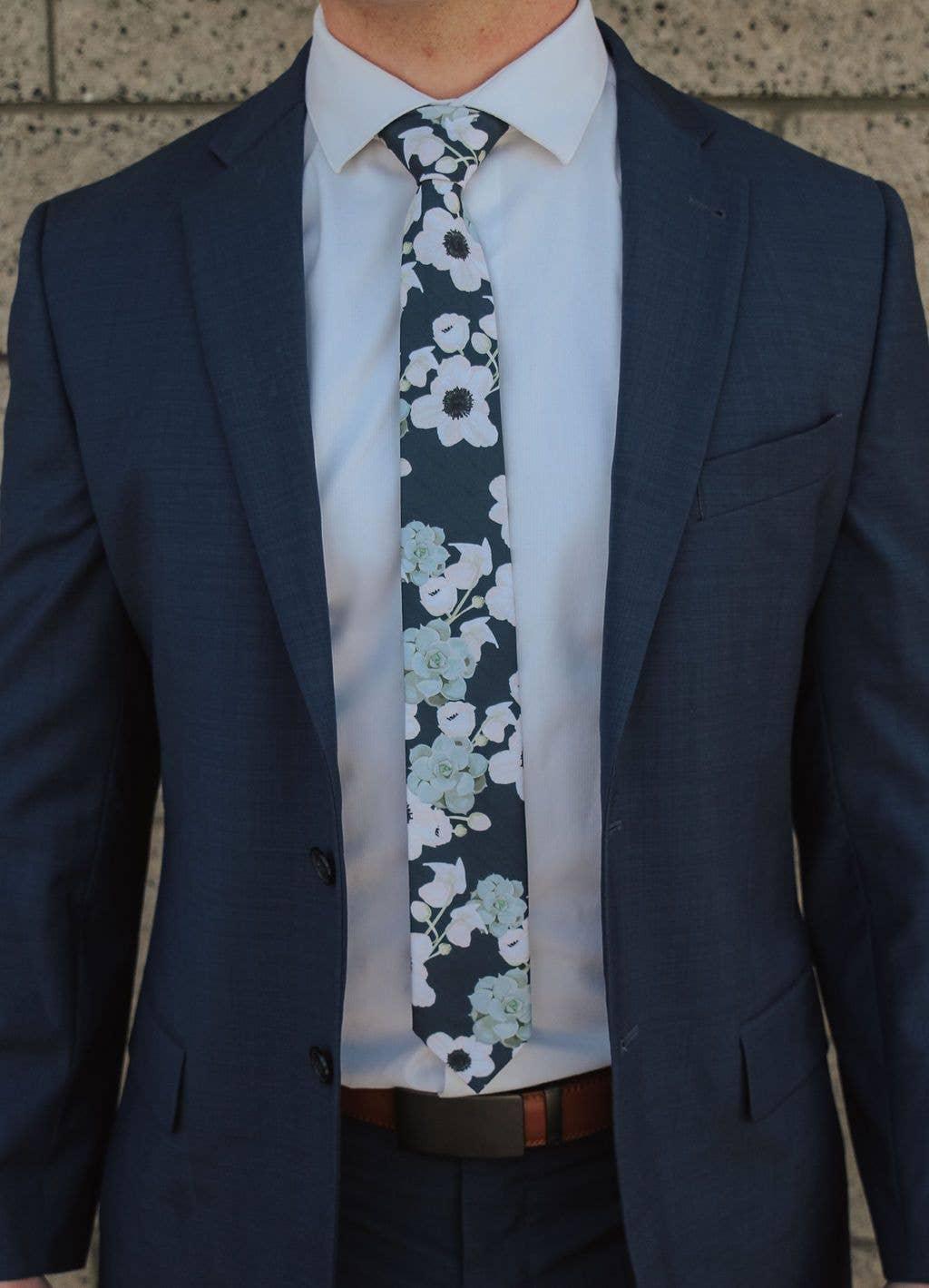Tough Apparel Navy Floral and Succulent Brooks Tie Set - Slim/Skinny & Standard Widths - Rust & Refined