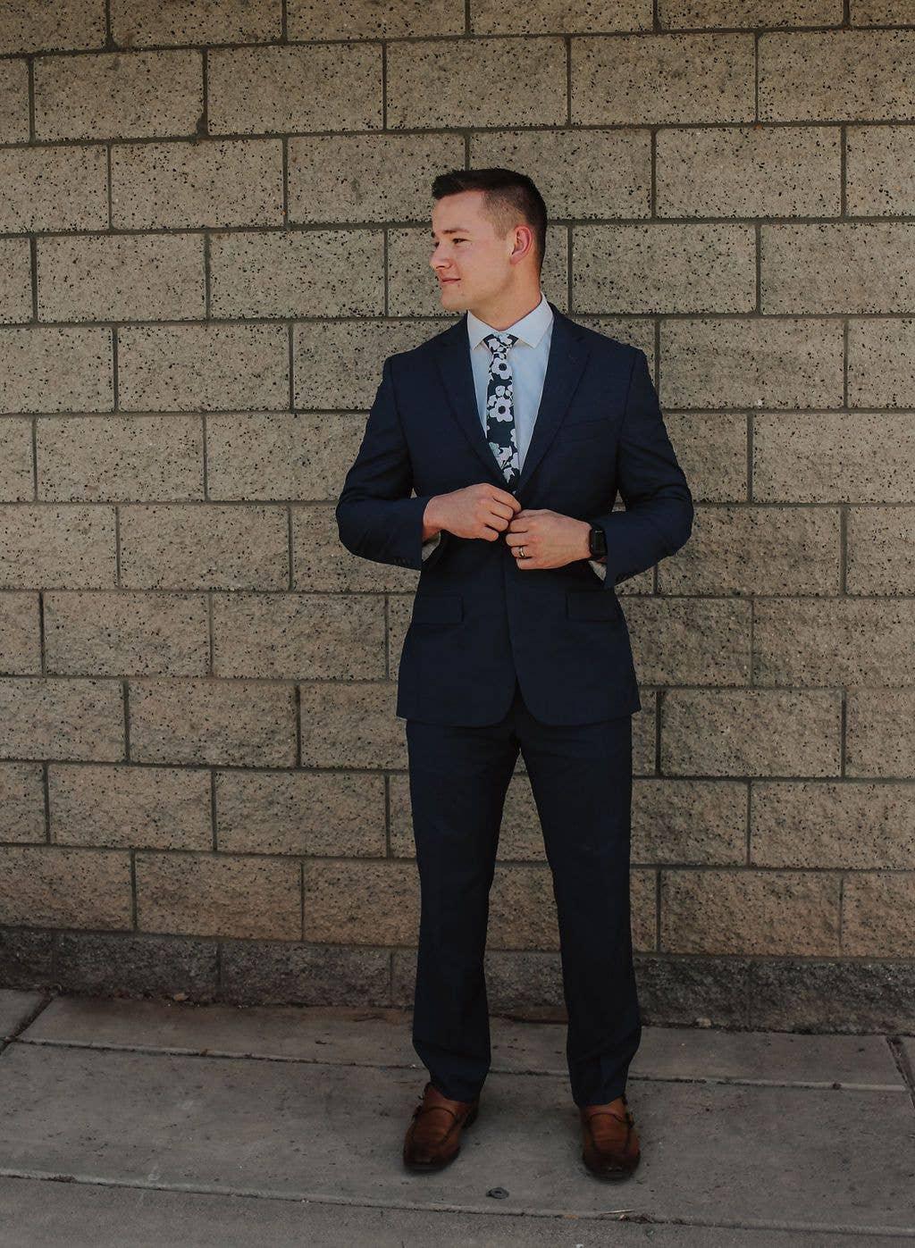 Tough Apparel Navy Floral and Succulent Brooks Tie Set - Slim/Skinny & Standard Widths - Rust & Refined
