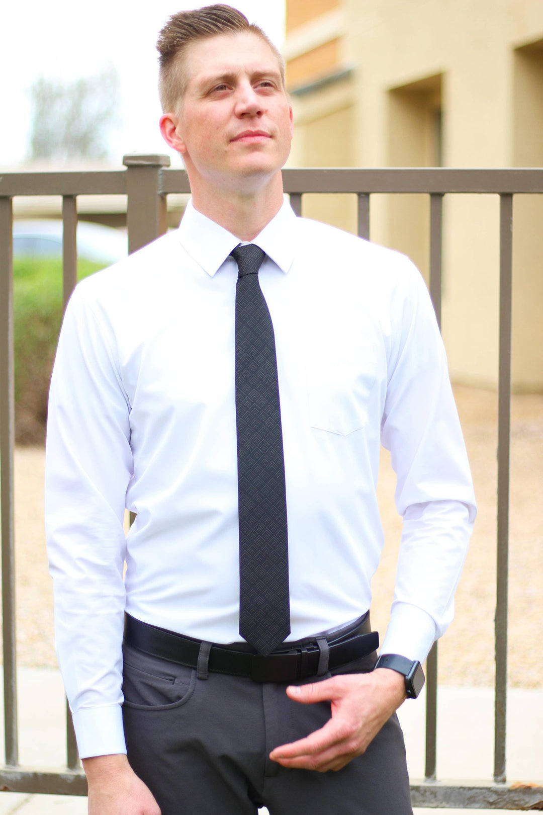 Tough Apparel - Vogue – Subtle Gold and Black Tie: 3.25" Standard Tie - Rust & Refined