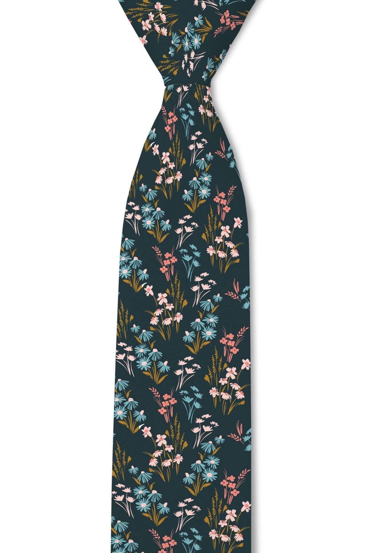 Tough Apparel - Willow - Blue Daisy Floral Tie: 3.25" Standard Tie - Rust & Refined