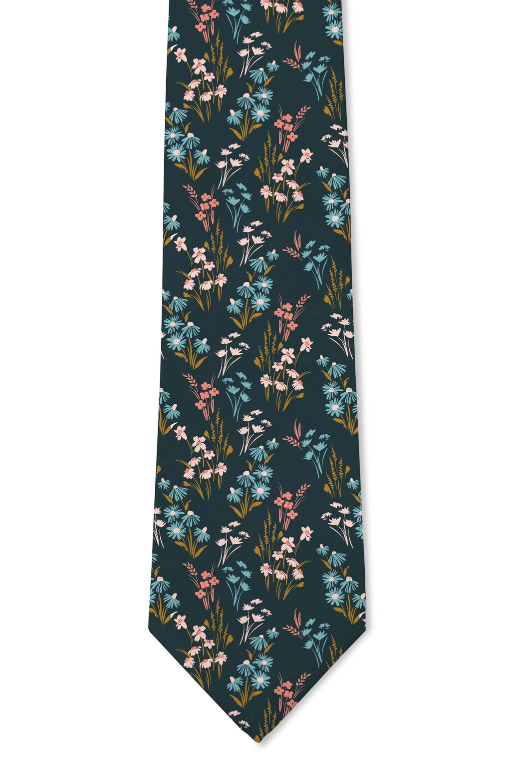 Tough Apparel - Willow - Blue Daisy Floral Tie: 3.25" Standard Tie - Rust & Refined