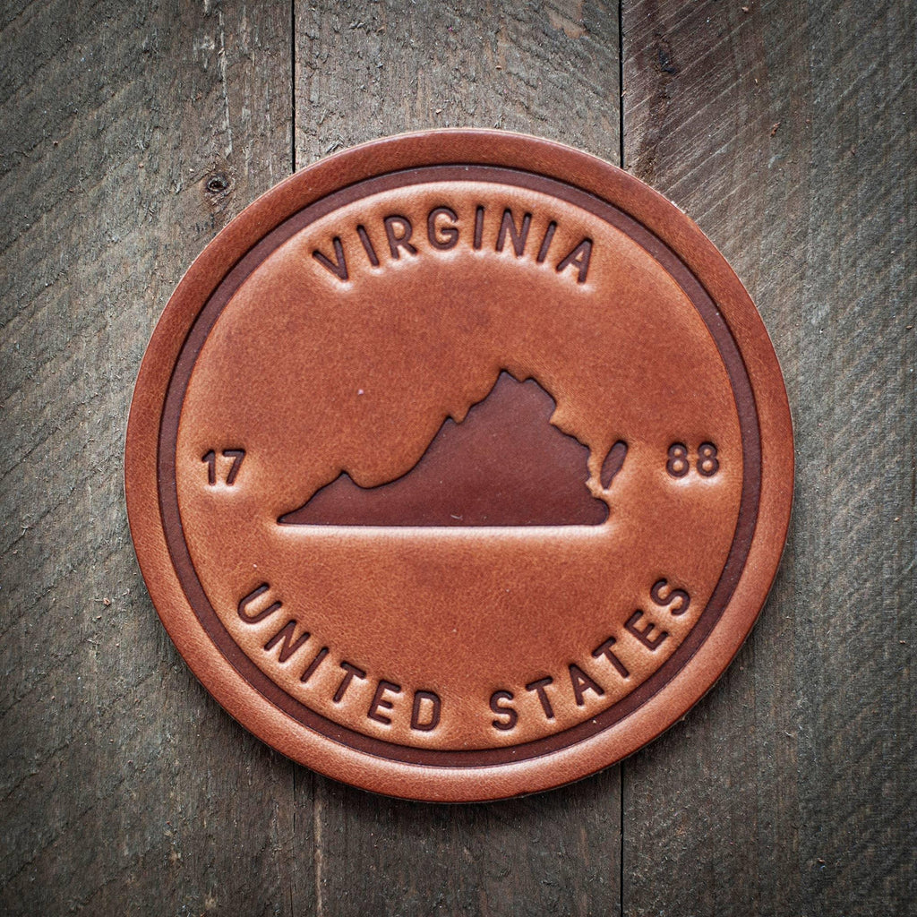 Virginia State Silhouette Leather Coaster - Rust & Refined