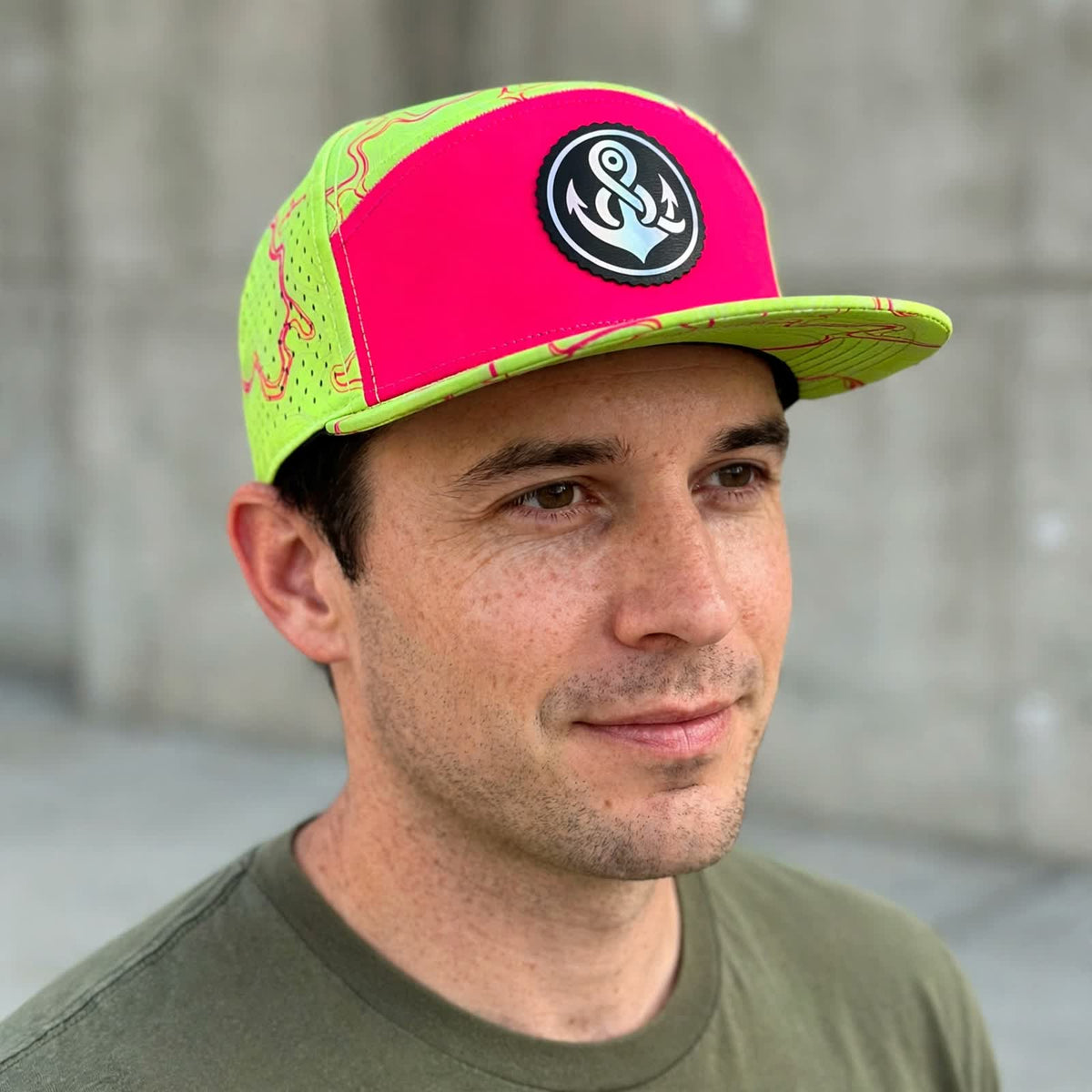 Ampersand Holo Patch Hot Pink 7 Panel Hat, worn