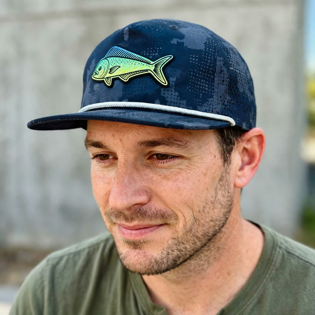 Marina Pro Perforated Snapback Hat - Mahi Mahi, worn
