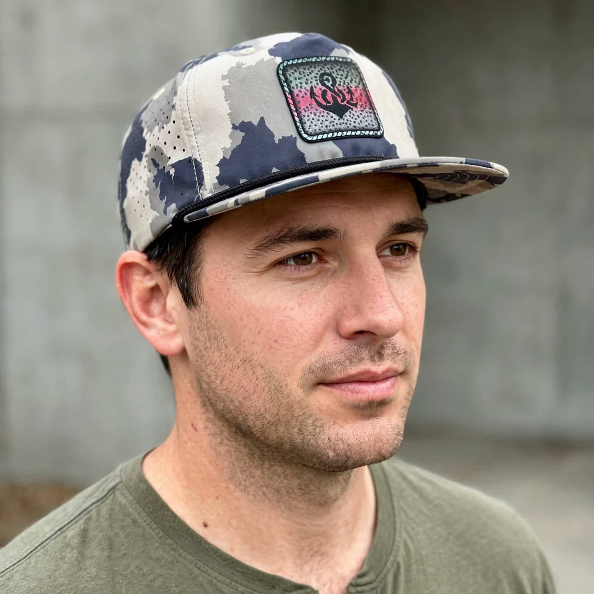 Marina Pro Perforated Snapback Hat - Amp Rainbow, worn