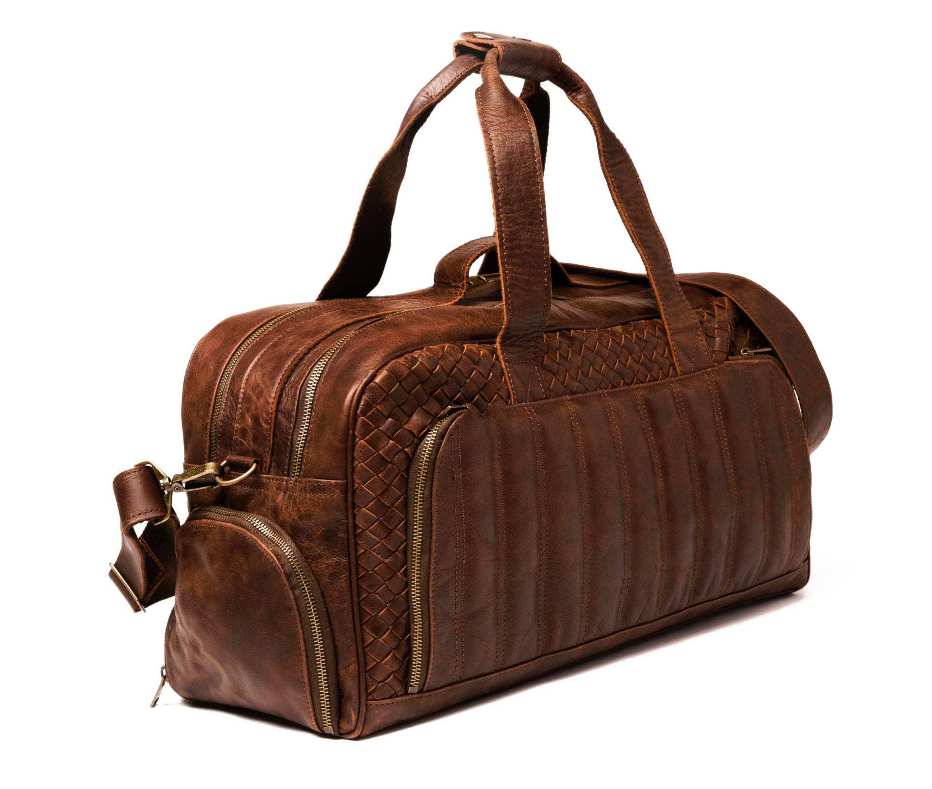 Woven Leather Duffle: Dark Brown - Rust & Refined