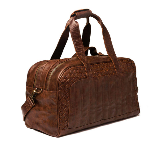 Woven Leather Duffle: Dark Brown - Rust & Refined