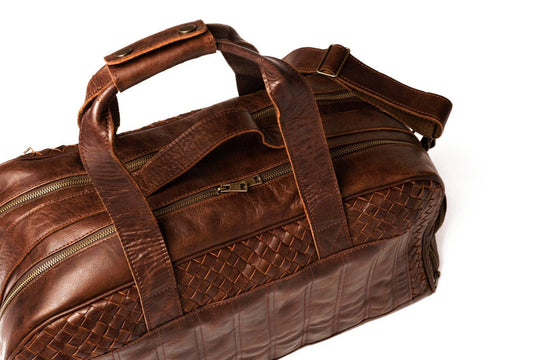 Woven Leather Duffle: Dark Brown - Rust & Refined